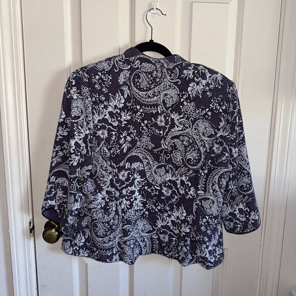 Purple Alex Evenings Floral Glitter Long Sleeve Collared Blazer Coat Large - Picture 2 of 16